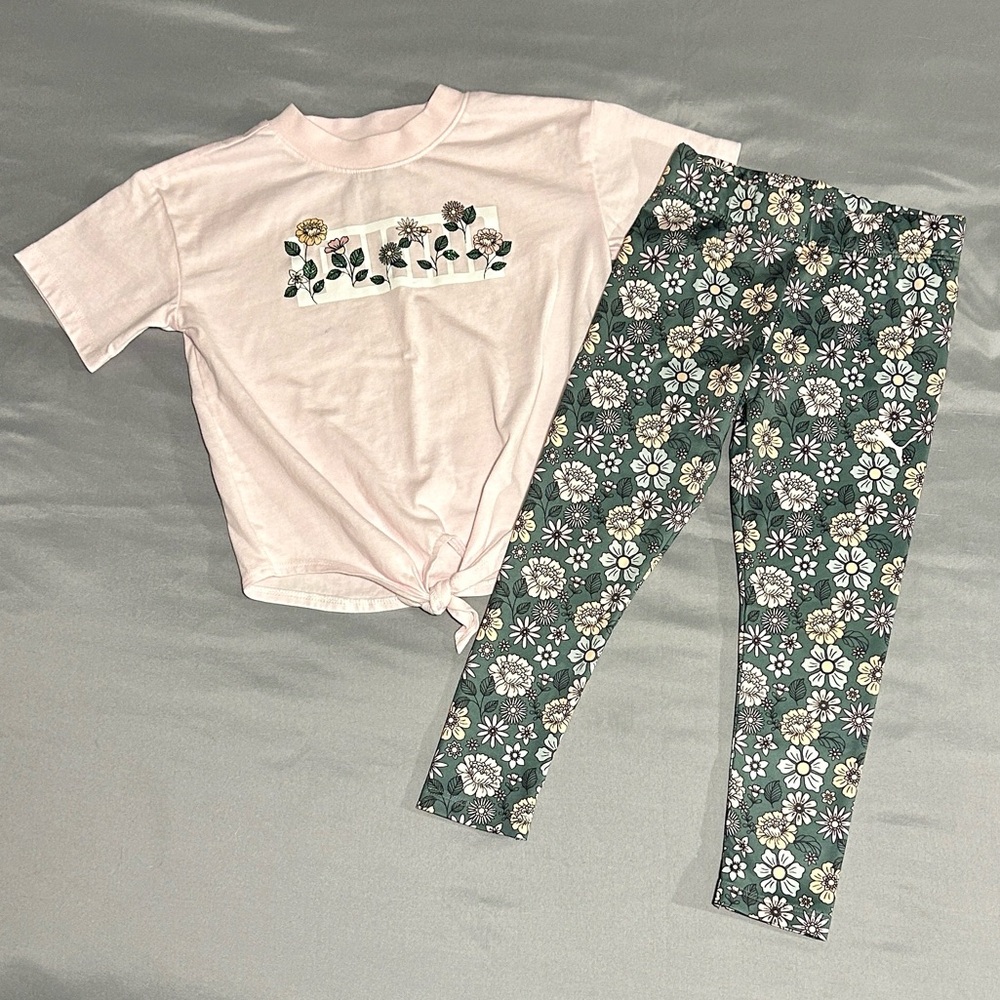 Floral Pink Graphic Tee and Leggings Set by Puma